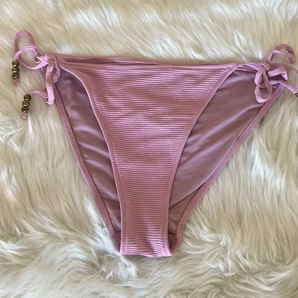 Aerie Cheeky Crinkle Tie Bikini Bottoms Light Purple Size Large